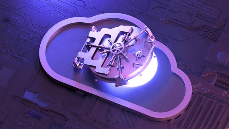 Vault in the shape of a cloud meant to symbolize unlocking the full value of the cloud