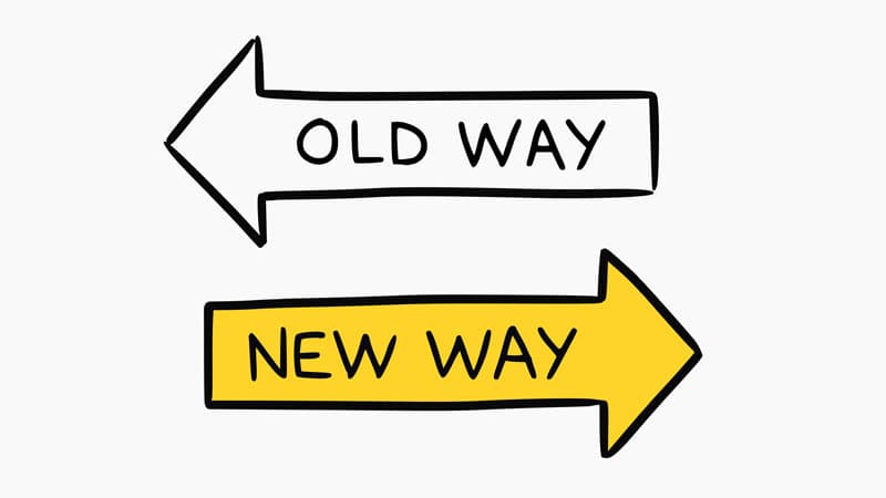 White arrow showing old way to represent average handle time and yellow arrow showing new way to represent customer effort score.