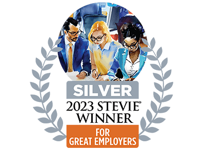 The logo for a silver winner of the 2023 Stevie Awards for Great Employers.