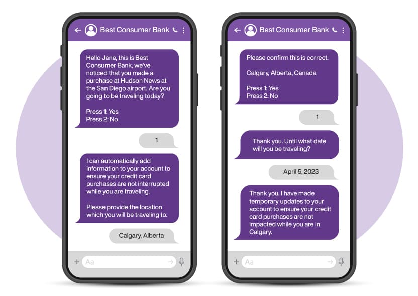 Card services chatbot text example