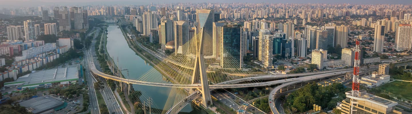 Aerial view of Octavio Frias de Oliveira Bridge - Sao Paulo, Brazil
