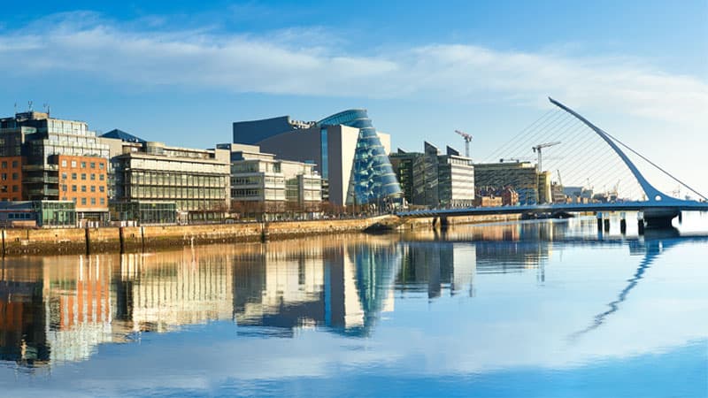 city view of modern buildings in Dublin, Ireland.