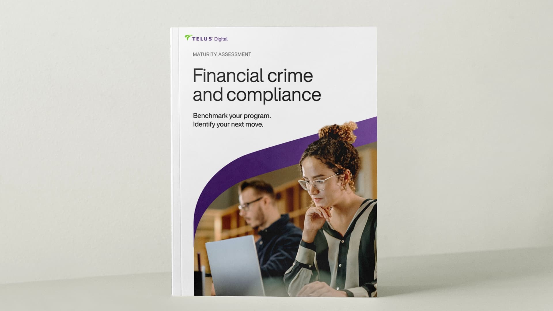 Mockup image displaying TELUS Digital's Maturity Assessment: Financial crime and compliance