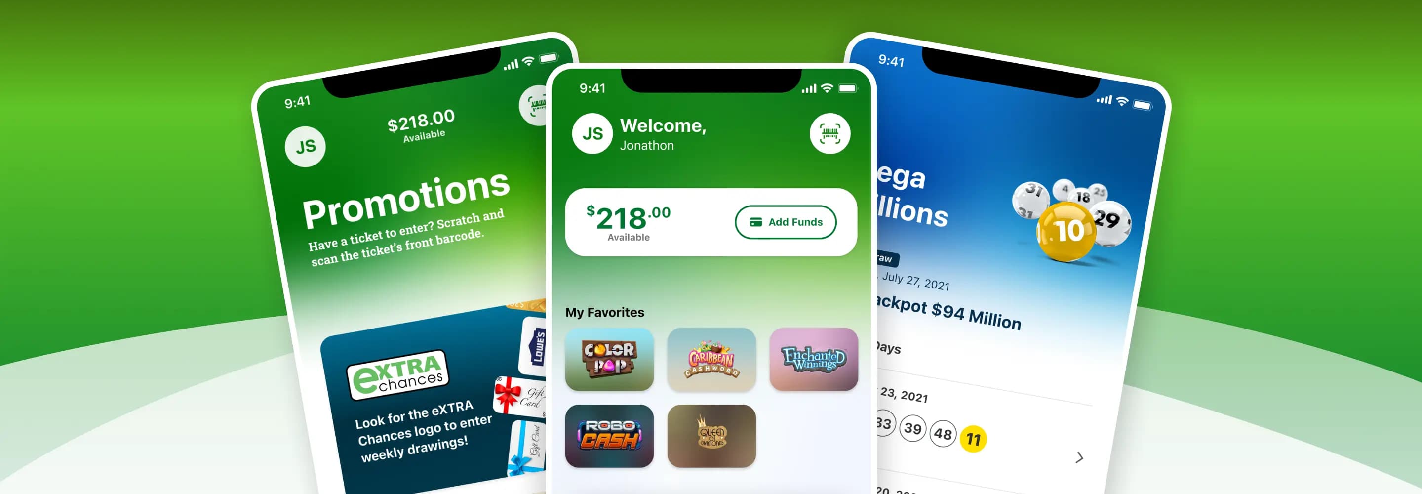 VA Lottery three phone screens