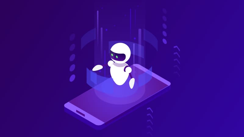 Chatbot floating in space above a mobile phone