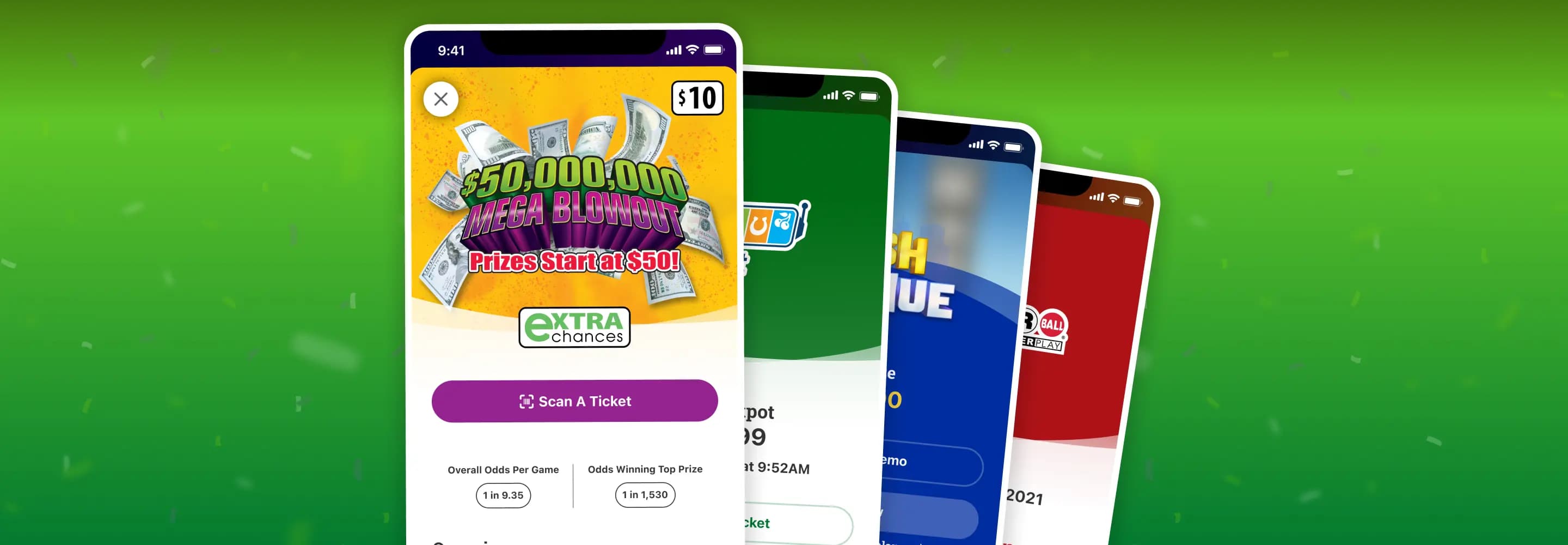 VA Lottery four phone screens