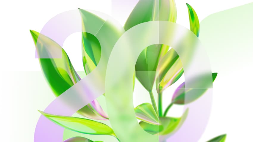 The number 20 with digitalized nature elements in the background.