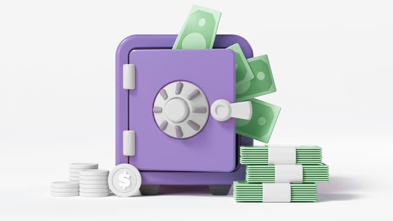 Illustration of a safe and money