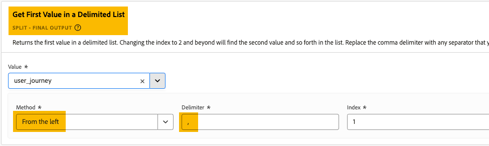 Adobe CJA get first value