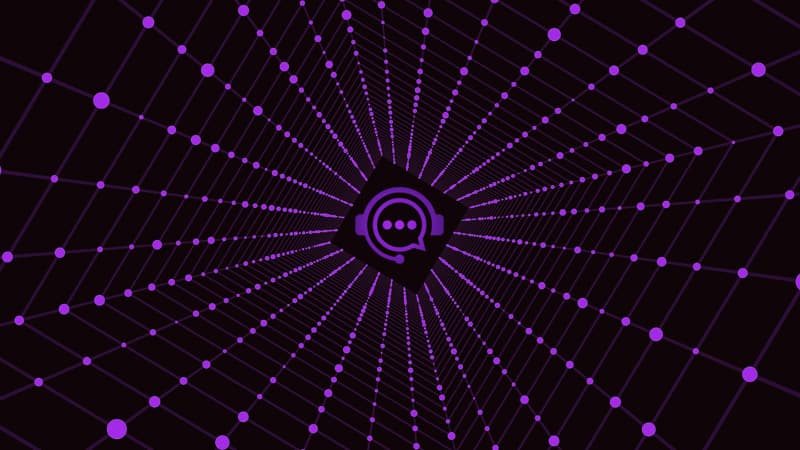 Illustration including an icon of a chat bubble and headset meant to symbolize contact centers, and data points meant to symbolize AI data