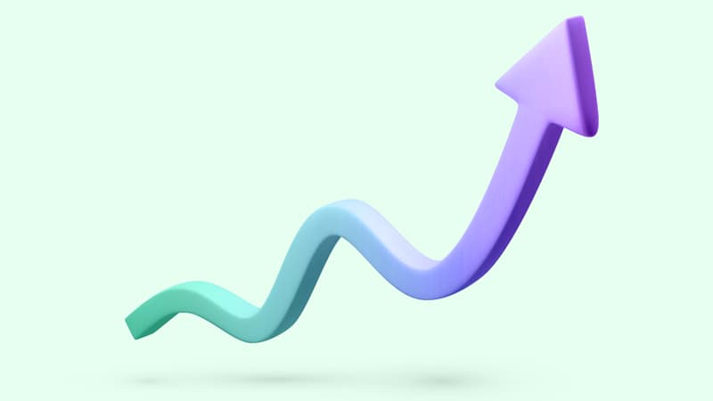 3D illustration of an arrow that looks like an upward trend on a line chart