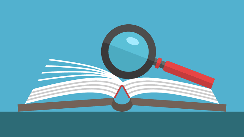 Illustration of magnifying glass and dictionary