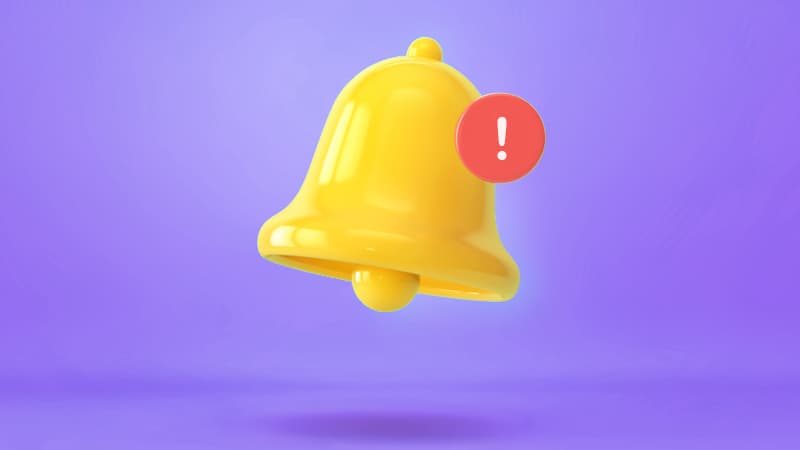 Bell with a red circle and exclamation mark meant to symbolize a "sign"