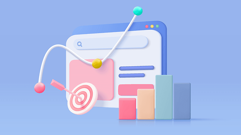 Illustration of a mobile device superimposed with charts and a bullseye.