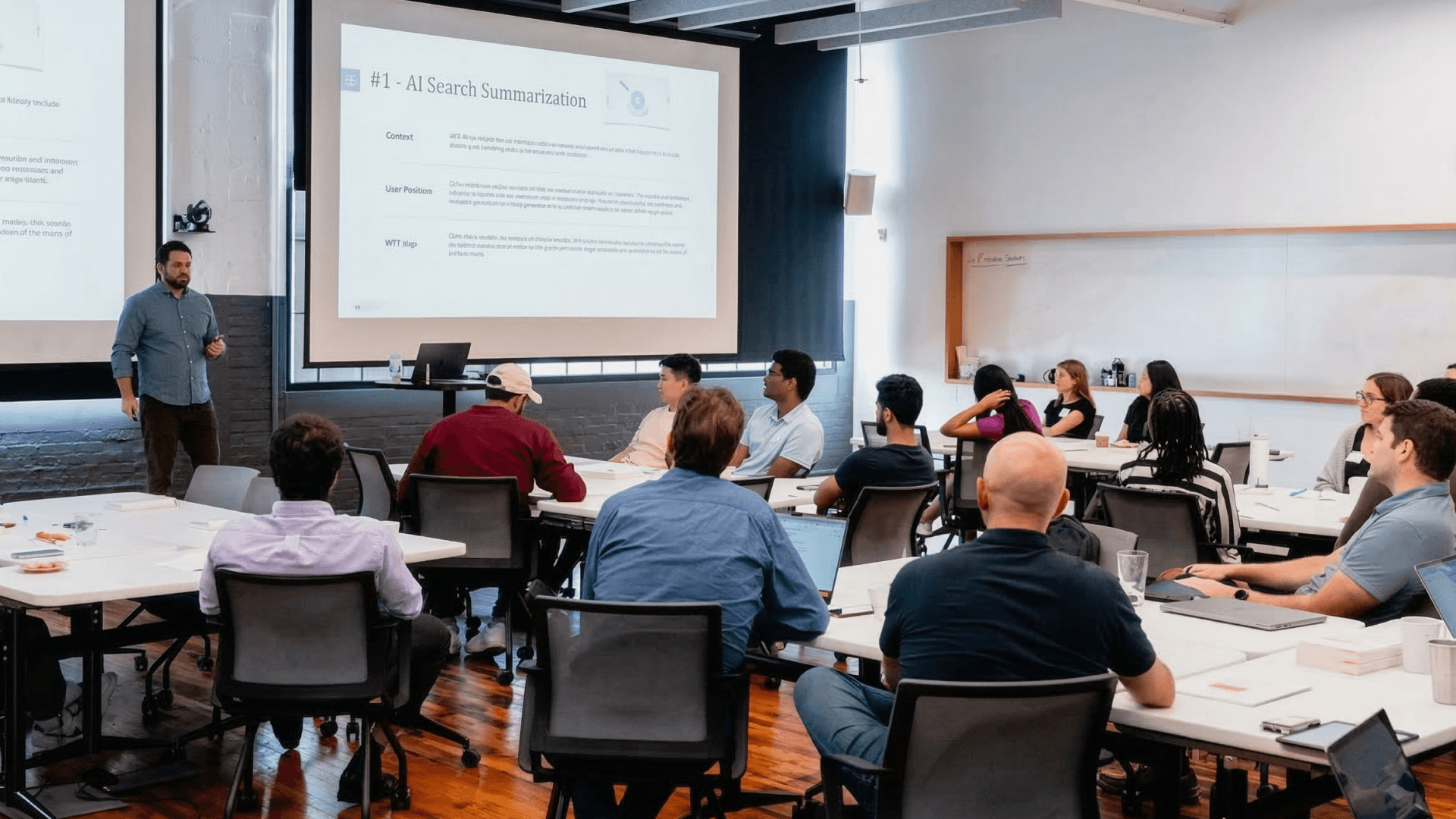 A group of people seated at a lecture.